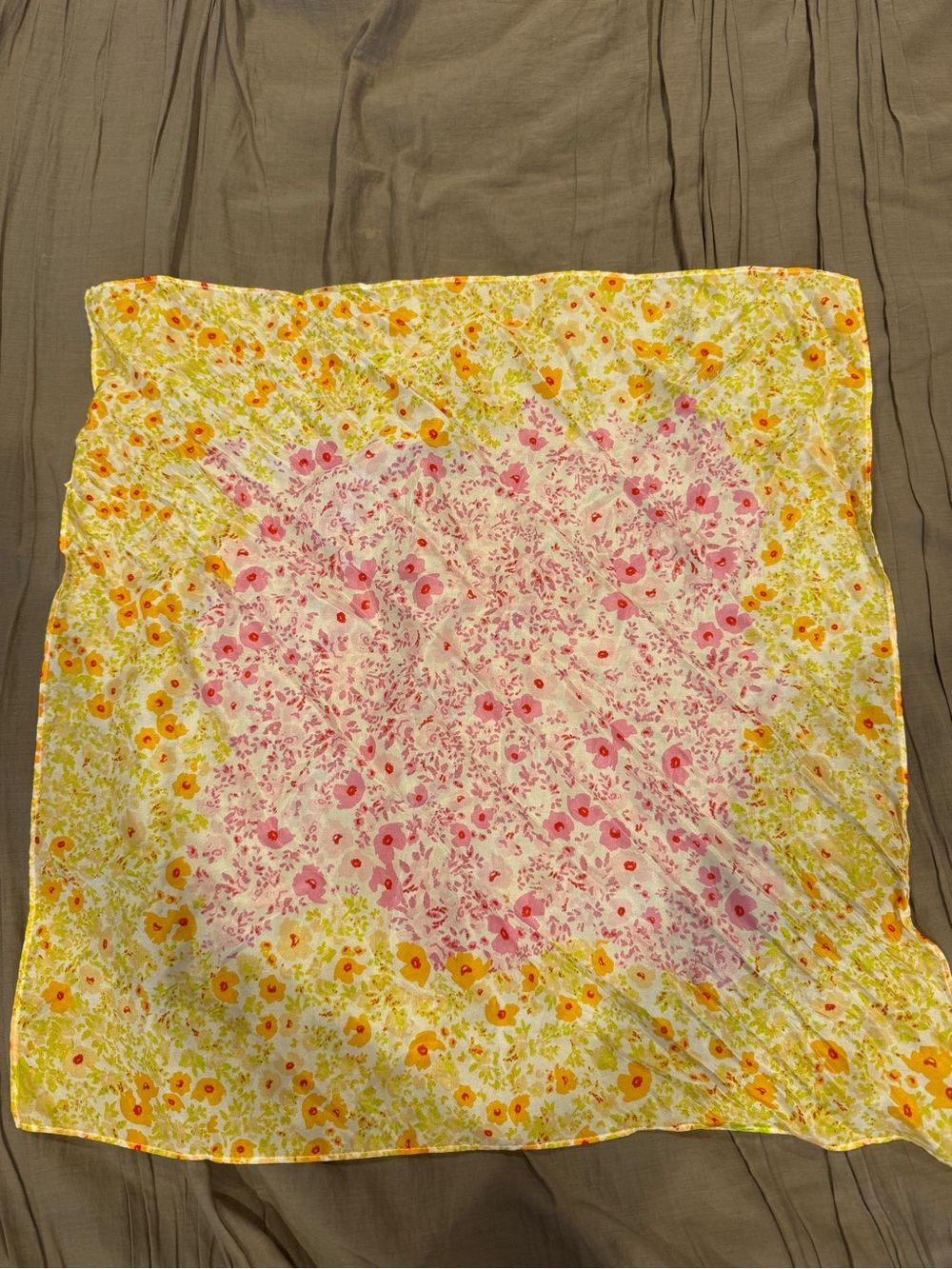 Something Navy Yellow & Pink Floral Silk Scarf